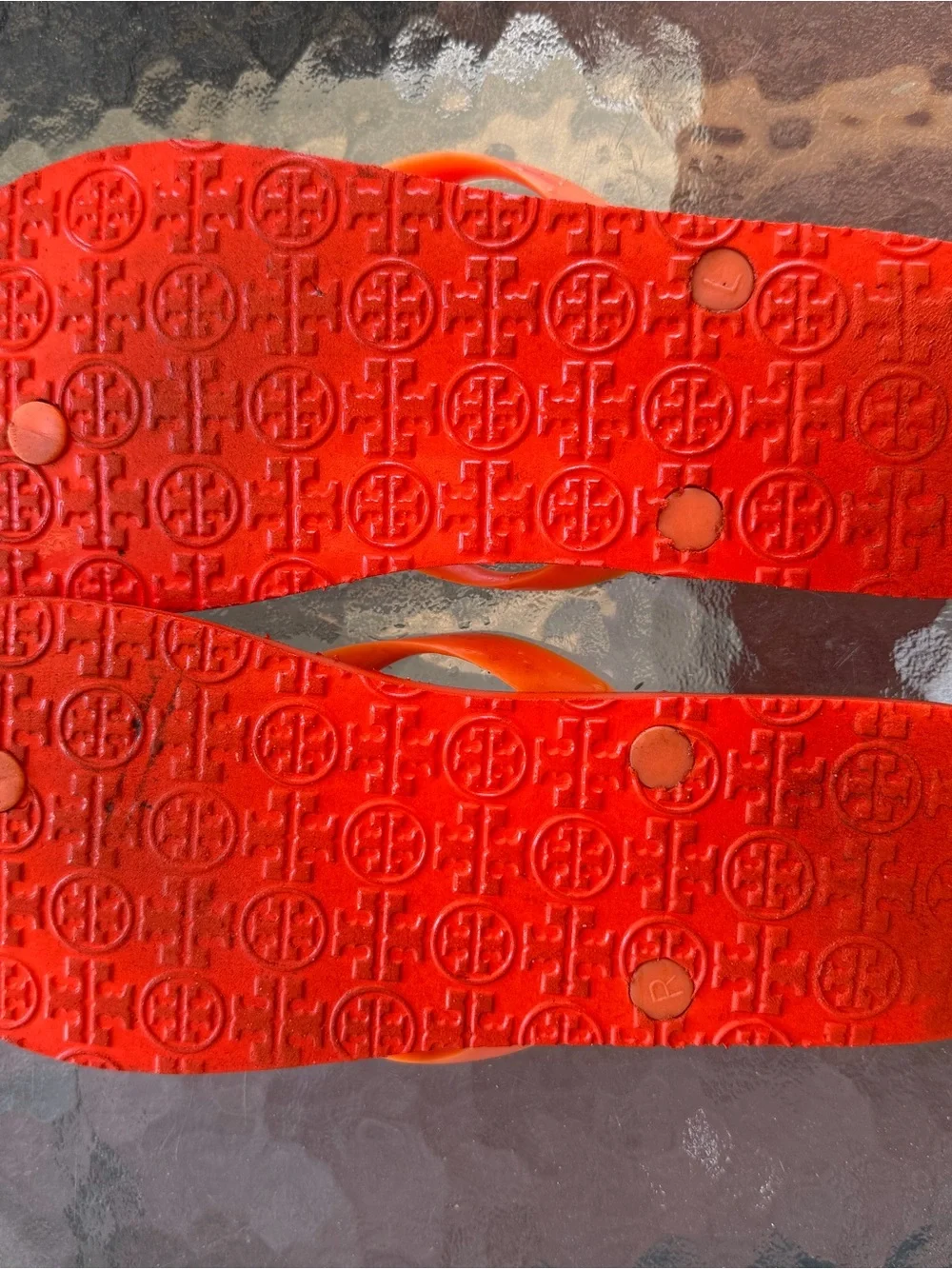Tory Burch Orange Coral-Print Logo Flip Flops